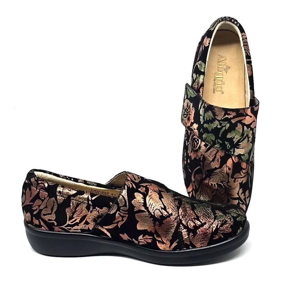 Alegria Floral Brocade Loafers Black Copper Comfort